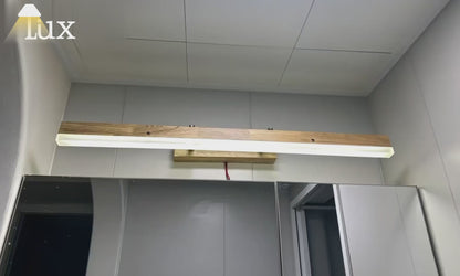Zenno Minimalist Wall Lamp - Mirror Front Linear Design in Wood for Bathroom