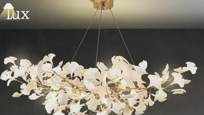Excelis Luxury Leaf Chandelier – White or Gold Ceramic Design for Dining Room