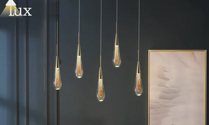 Lámpara colgante Excelis Art Deco en forma de lágrima - Metal dorado/Cristal para comedor