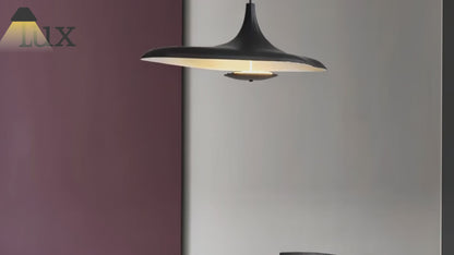 Stellar Modern Hooded Pendant Light – White/ Black Resin/Metal Living/Dining Room