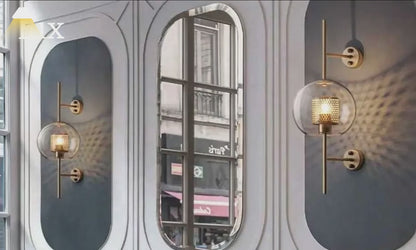 Vetro Royal Glass/Copper Wall Lamp - Silver Accents for Living Room/Bedroom