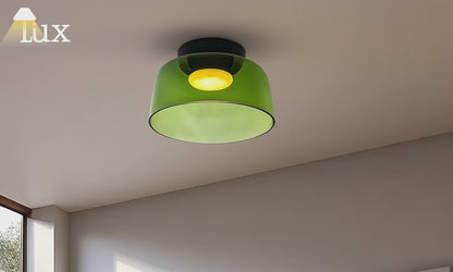 Vetro Modern Glass Ceiling Light - Green/Orange Bowl Design for Hallway