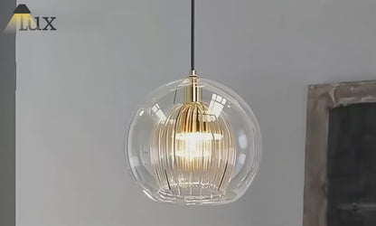 Vetro Nordic Globe Pendant Light – Clear or Amber Glass for Bedroom