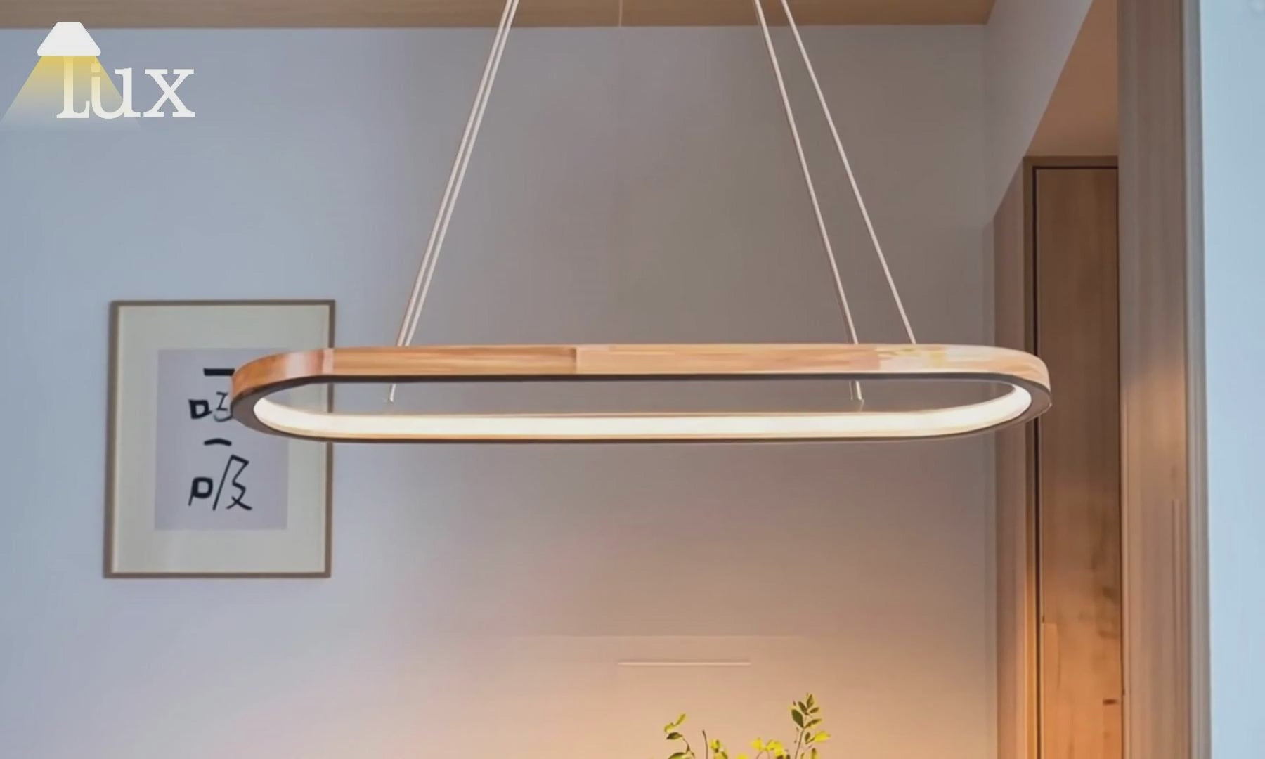 Lámpara colgante minimalista de madera Zenno - Diseño ovalado LED para sala de estar/comedor