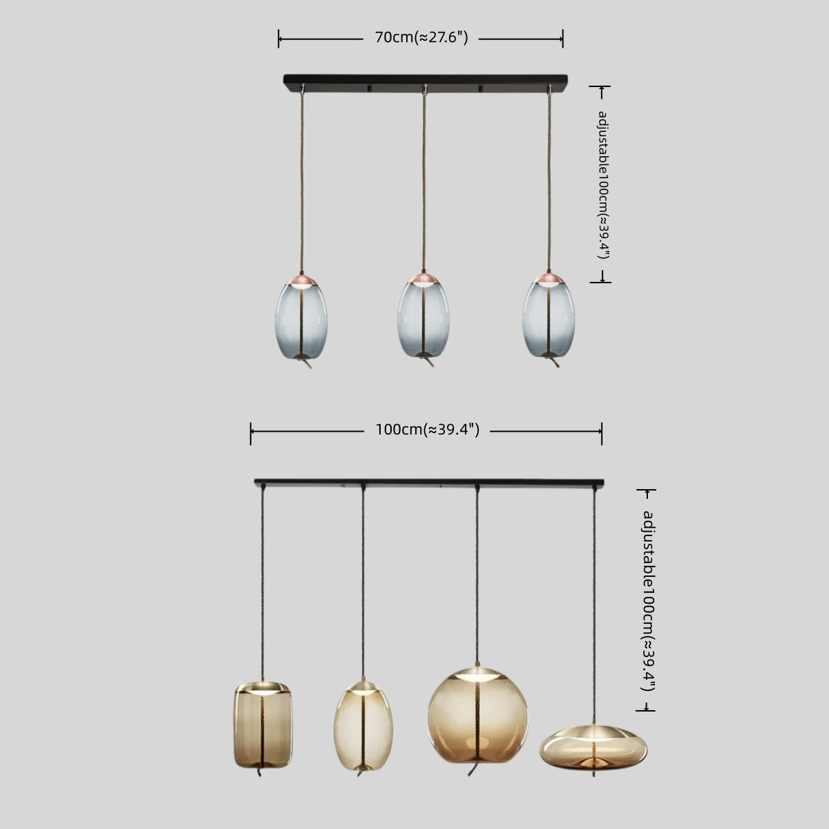 Vetro Modern Blue/Amber Pendant Light - Decorative Glass Geometric Living Room