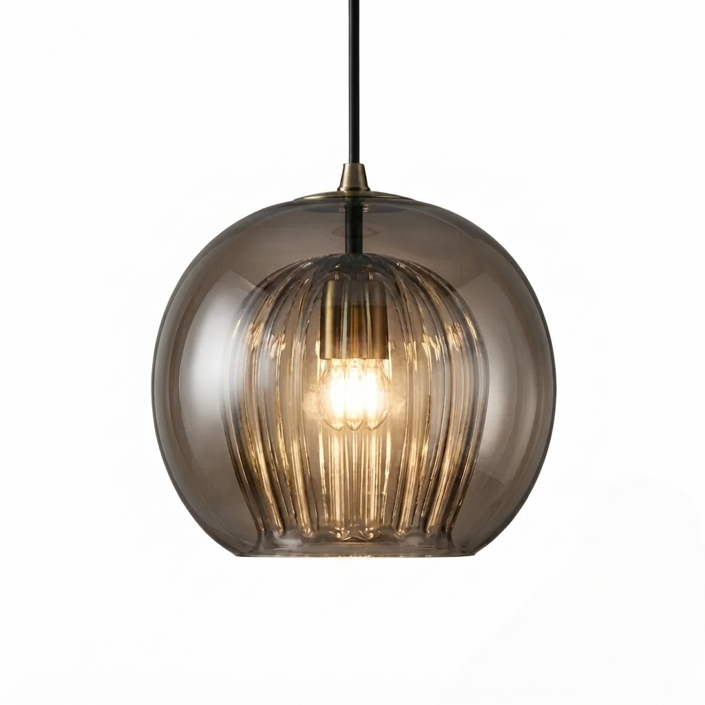 Lámpara colgante Vetro Nordic Globe – Cristal transparente o ámbar para dormitorio