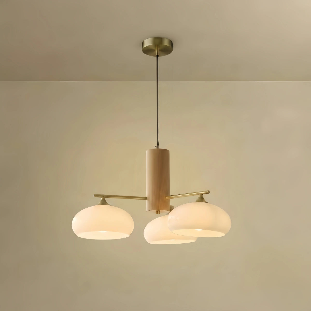 Vetro Modern Wood & Glass Chandelier — Beige/White for Dining Room