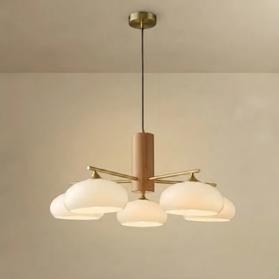 Vetro Modern Wood & Glass Chandelier — Beige/White for Dining Room
