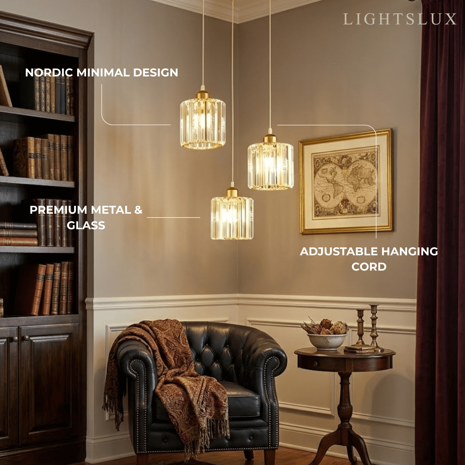 Vetro Nordic LED Pendant Light-Metal/Glass Black/Gold for Dining Room/Living Room