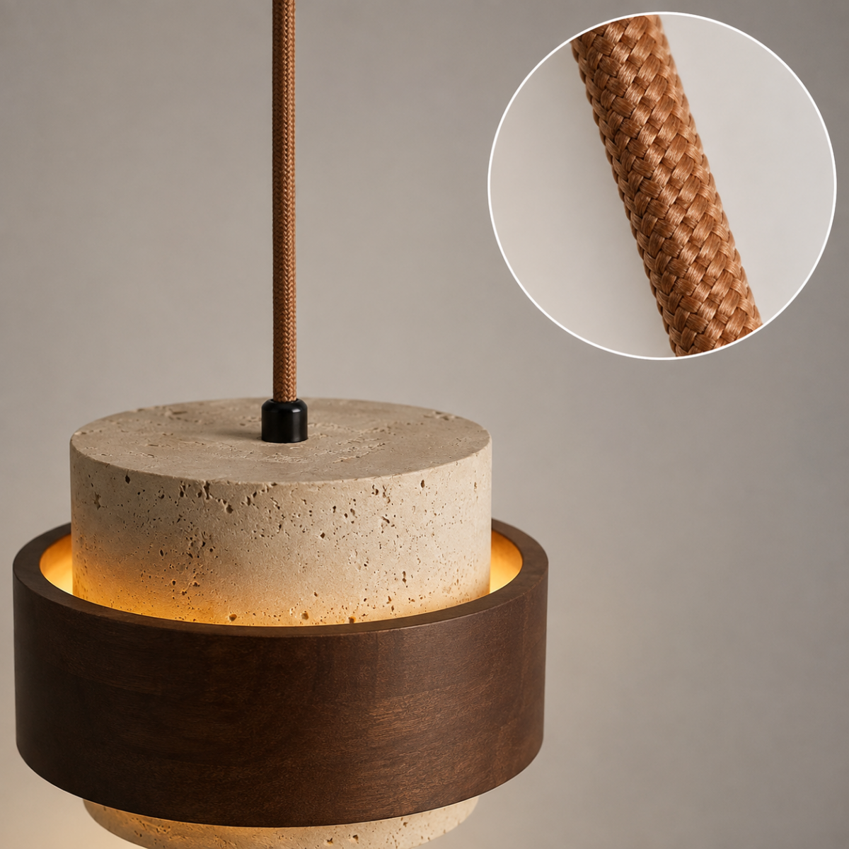 Lámpara Colgante Strata Modern Travertine — Madera de Nogal para Comedor